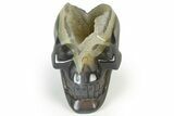Polished Banded Agate Skull with Quartz Crystal Pocket #237070-1